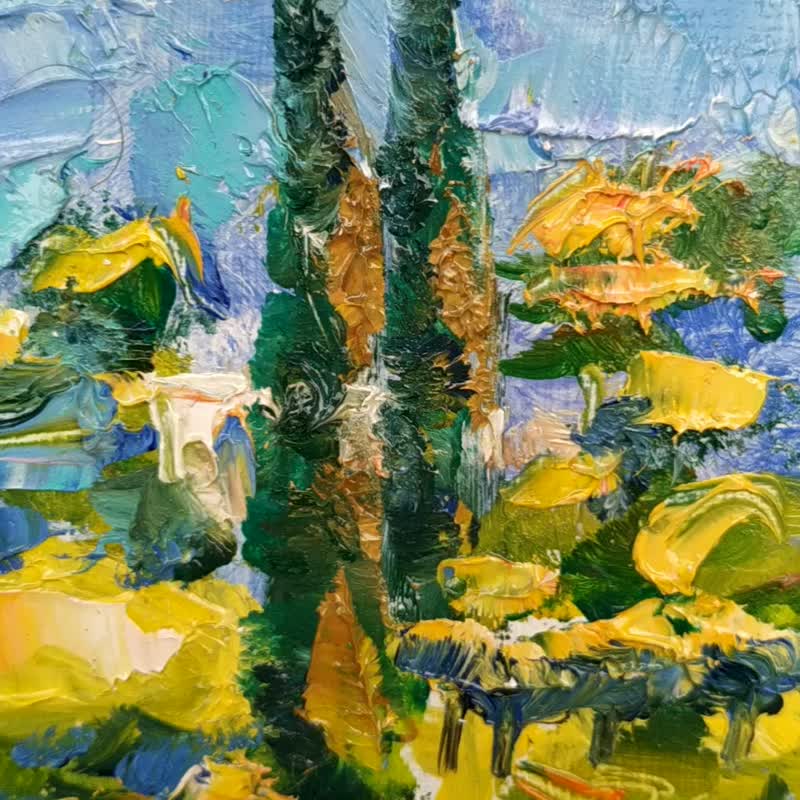 Italy Painting Lake Como Original Art Landscape Small Impasto Italian Artwork - 海报/装饰画/版画 - 木头 