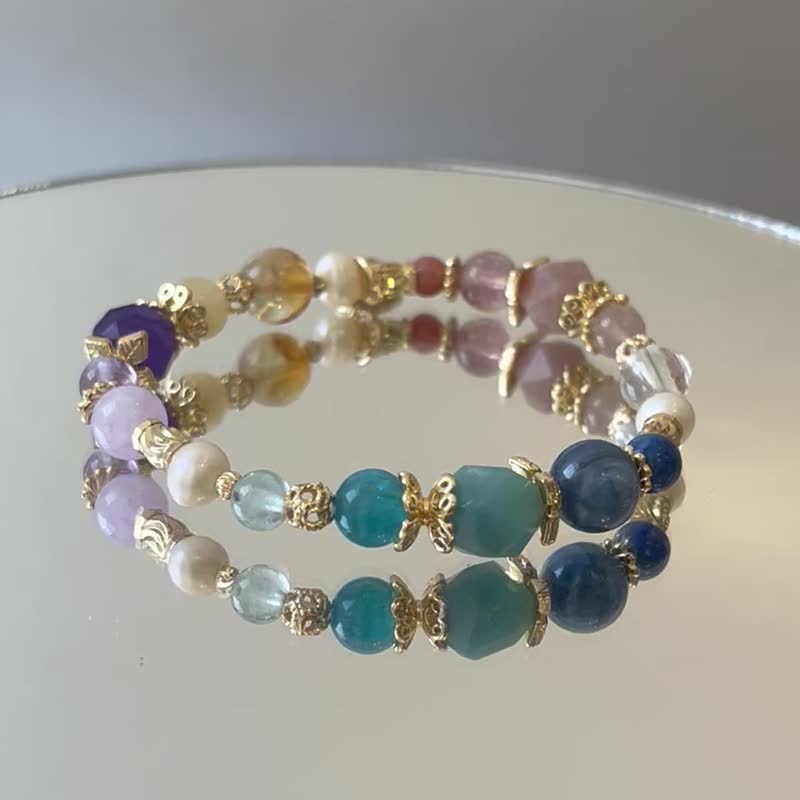 全脉轮 紫晶 天河石 太阳石 磷灰石 青金石 黄水晶 天然水晶手链 - 手链/手环 - 水晶 