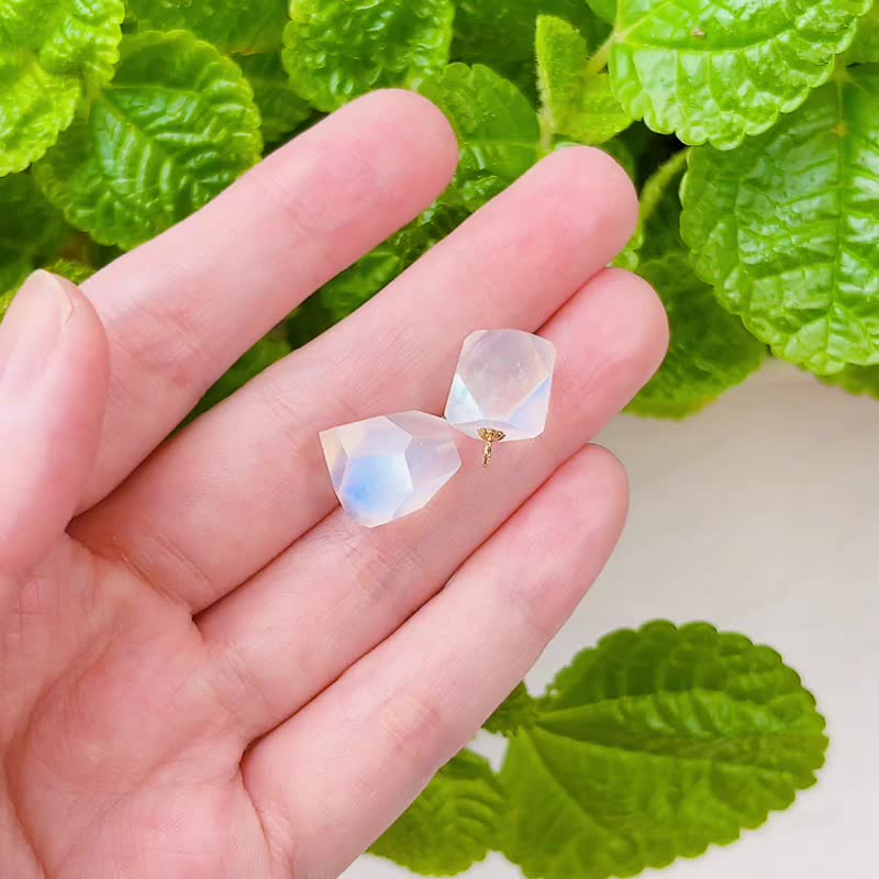 冰块型顶级蓝晕月光石  14K项链 - 锁骨链 - 水晶 白色