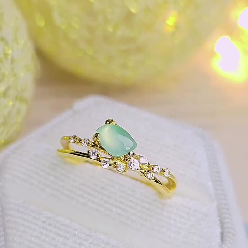 财水|放光木那绿随形|缅甸A货翡翠纯银日系交叉戒指 - 戒指 - 玉石 多色