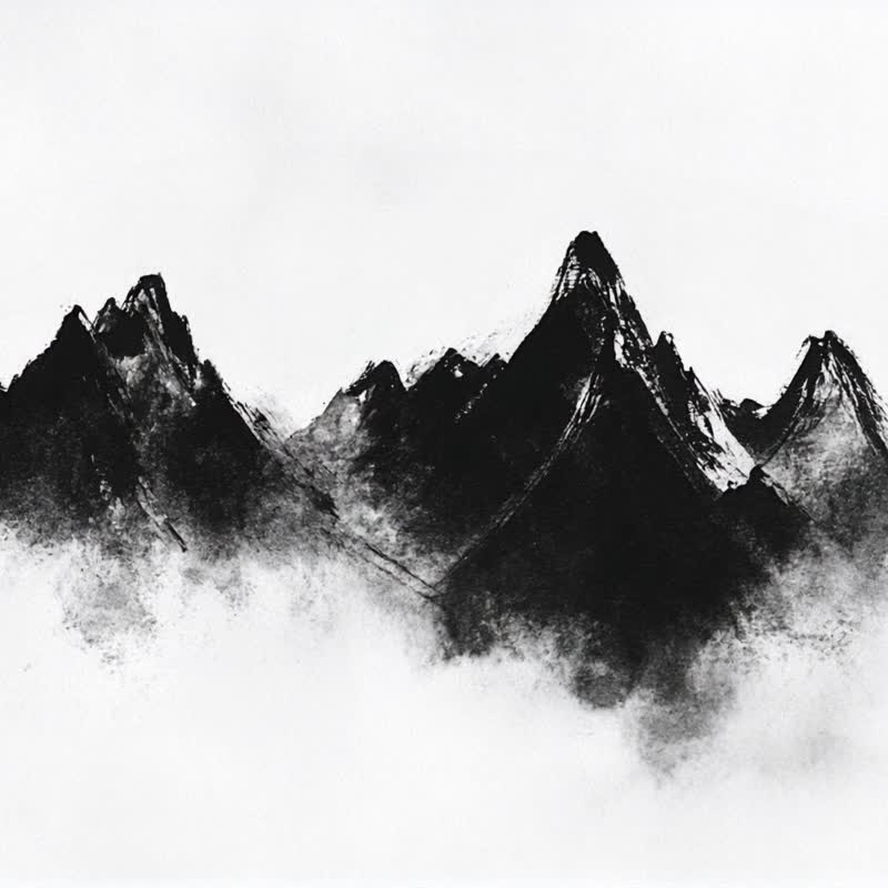 墨韵山形2 现代水墨东方禅意山水 客厅书房装饰 极简艺术微喷挂画 - 海报/装饰画/版画 - 棉．麻 