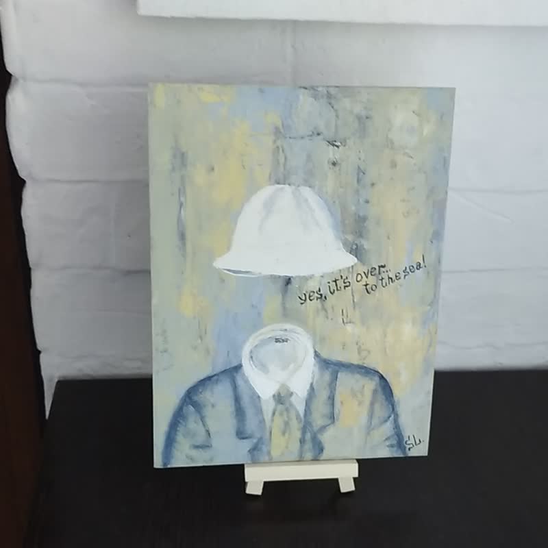 男士西装原创艺术帽子夹克手工墙艺术男人的梦想油画 - 海报/装饰画/版画 - 其他材质 灰色