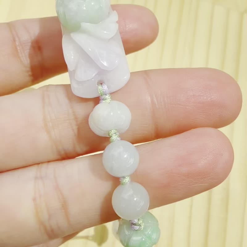 手工翡翠手链 - 紫绿牡丹 - 手链/手环 - 玉石 绿色