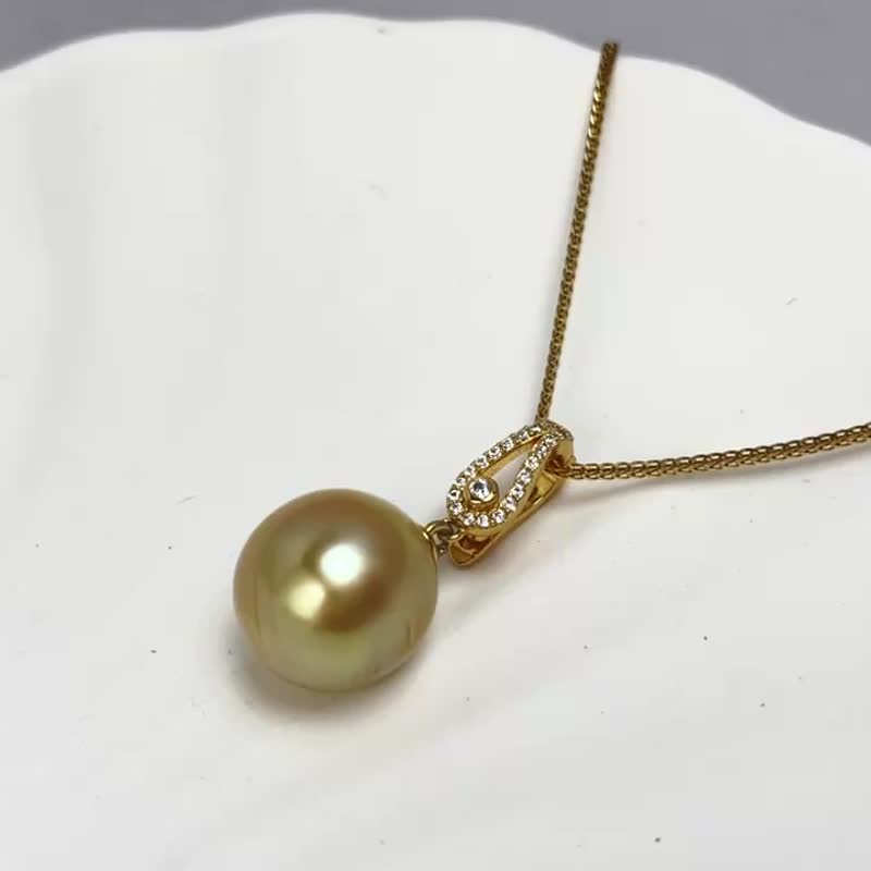 天然海水珍珠 南洋金珠 香槟金色 纯银吊坠 万能扣 赠项链 - 项链 - 珍珠 金色