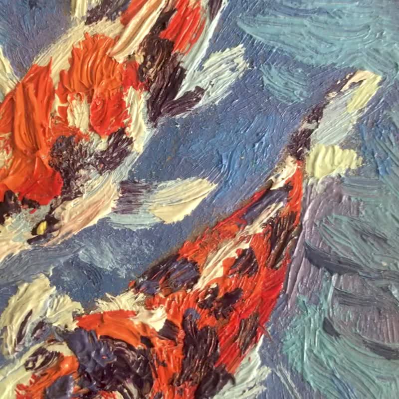 锦鲤鱼画 原创油画 小墙艺术 ACEO 鲤鱼画 / 鳄鱼 / 原创手工油画 - 墙贴/壁贴 - 其他材质 