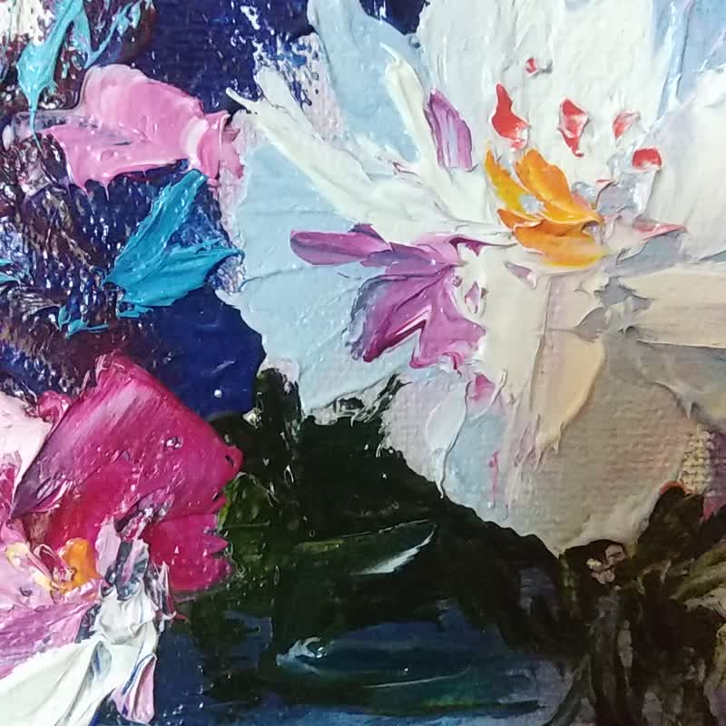 Flowers painting. Original picture. Painting with white and purple flowers. - 墙贴/壁贴 - 其他材质 紫色