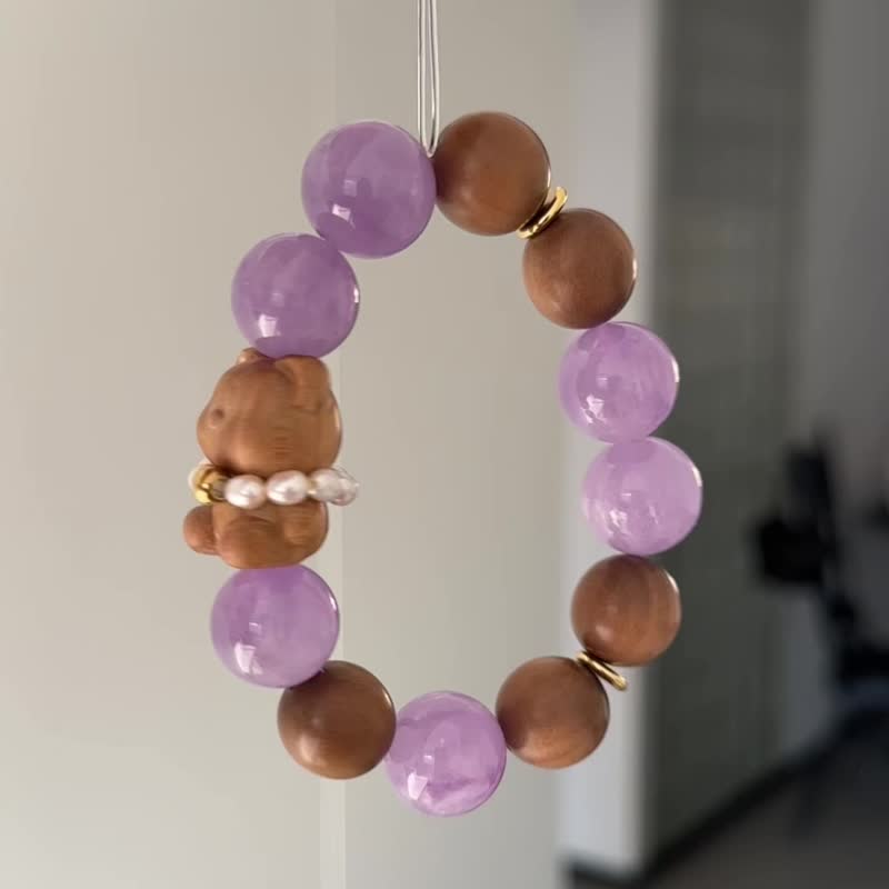 薰衣草抱抱|15mm薰衣草紫水晶淡水珍珠老山檀手串手镯手链 - 手链/手环 - 水晶 紫色