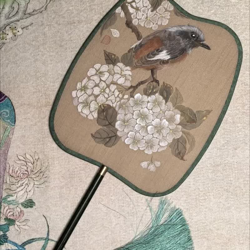 莺栖绣球花手绘国画仿宋团扇 - 其他 - 其他材质 多色
