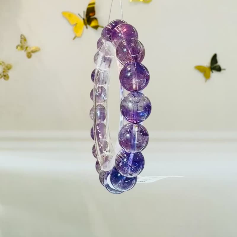 天然紫发超七10.5mm33.48g水晶人缘净化三轮紫骨干带麟光细闪 - 手链/手环 - 水晶 紫色