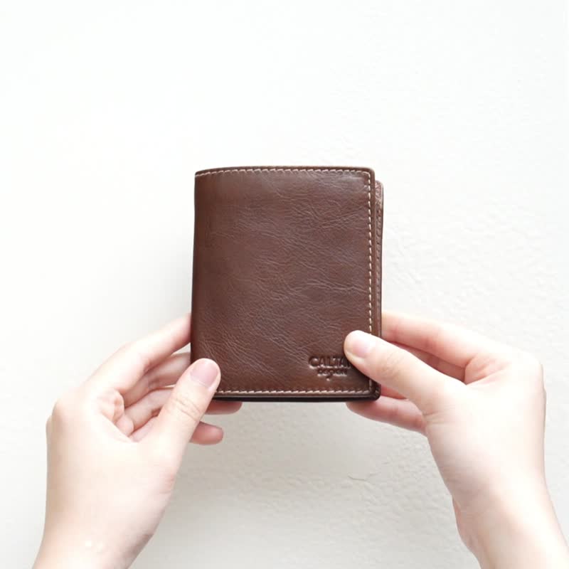 【24hr快速出货】撞色缝缐真皮多折笔记中短夹-075253 两色 中夹 - 皮夹/钱包 - 真皮 咖啡色