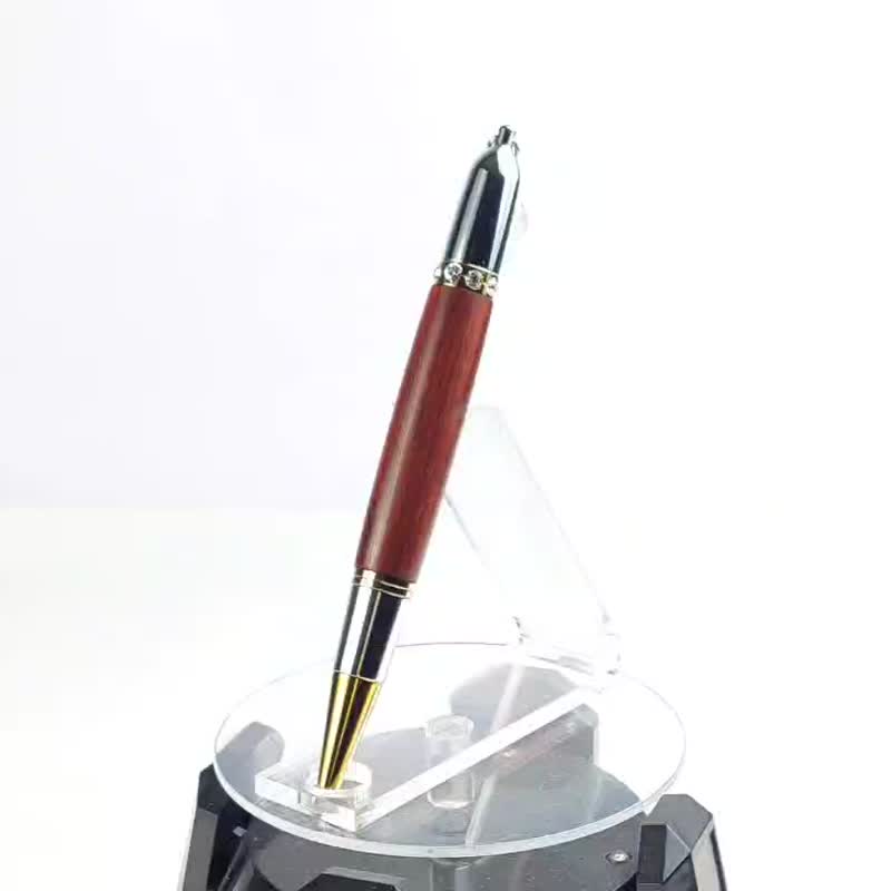 非洲紫檀旋转水晶原子笔-施华洛世奇水晶/手工原子笔/KOBE手工笔 - 圆珠笔/中性笔 - 木头 咖啡色