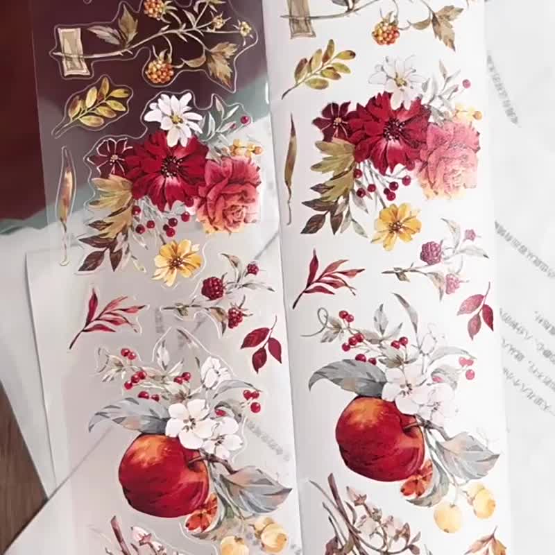 墜落的芬芳 - PET和紙膠帶花朵花卉插畫DIY手帳日誌裝飾素材 - 纸胶带 - 纸 多色