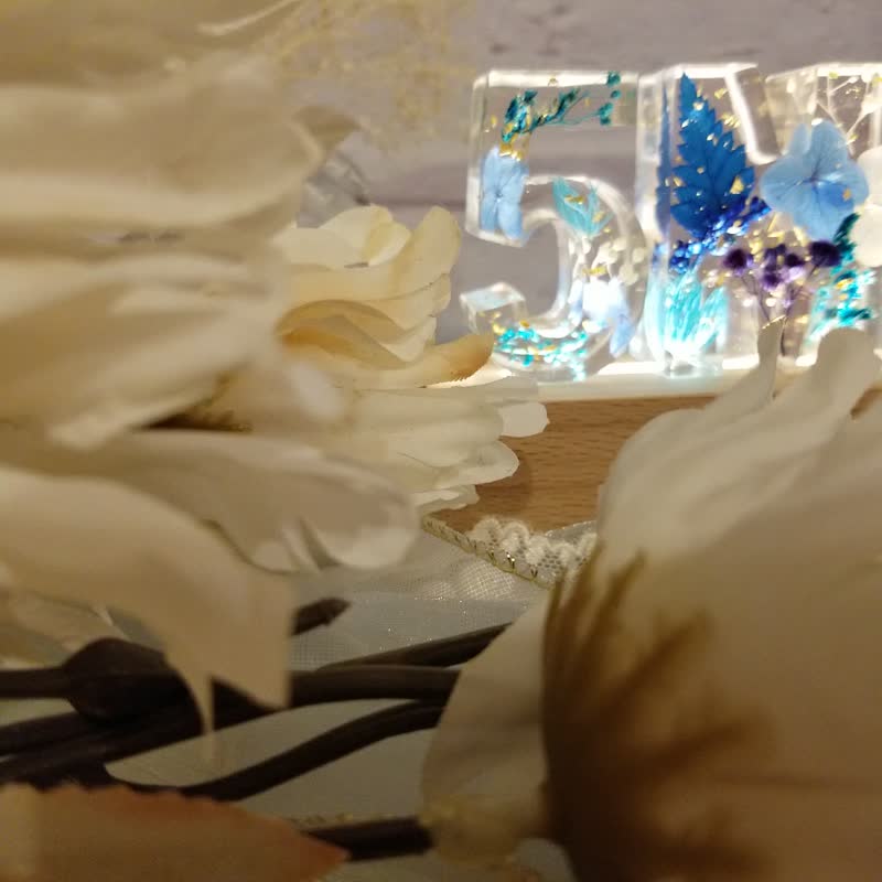 【蓝白】定制保鲜花字母小夜灯 毕业 开张 情人礼物 字母灯 - 灯具/灯饰 - 树脂 