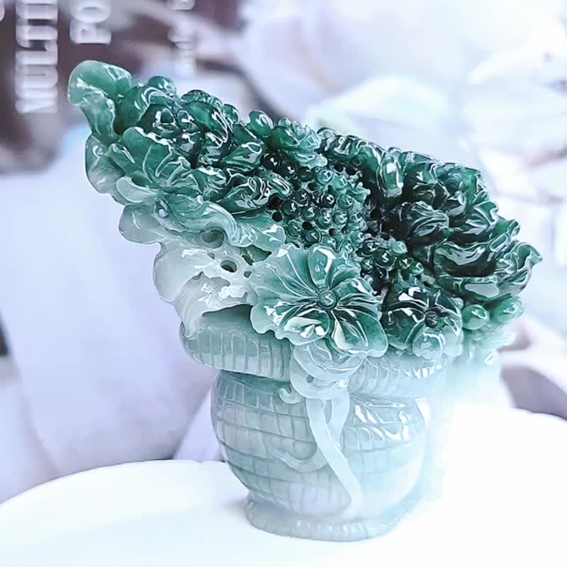 收藏级别|平步青云|缅甸A货翡翠冰老蓝水牡丹花朵大花蓝70mm摆件 - 摆饰 - 玉石 