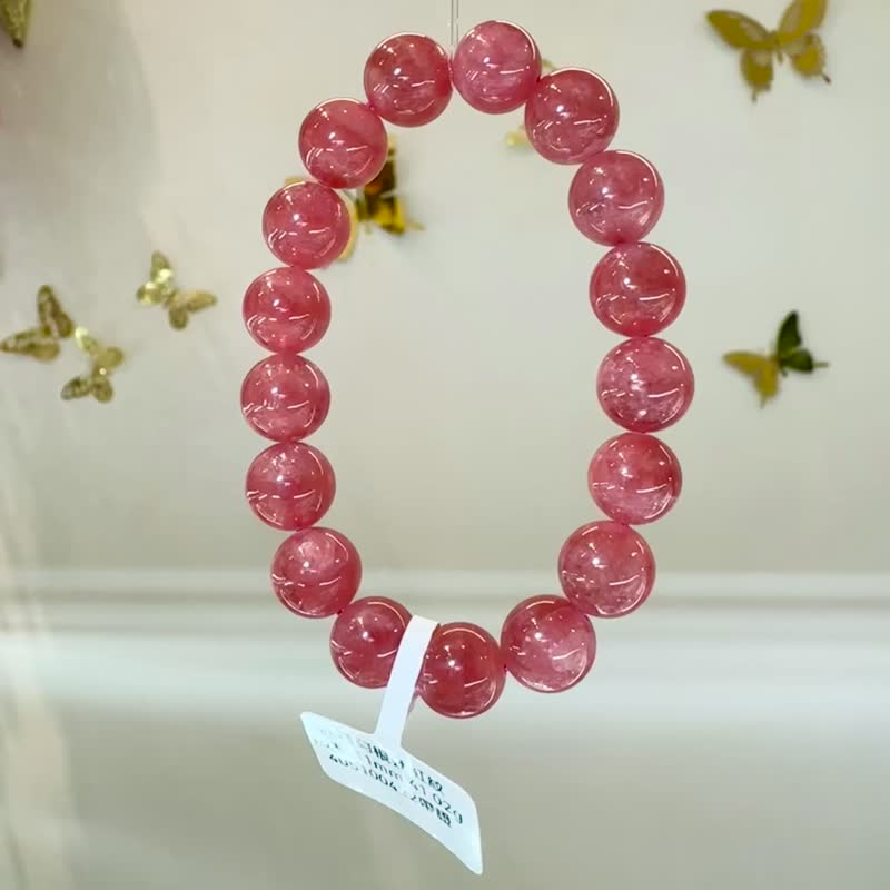 精品冰种阿根廷蜜桃红纹石10.5-11mm41.02g正桃花感情提升魅力 - 手链/手环 - 水晶 