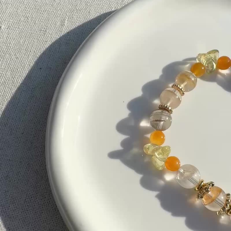 金柚晴光 千层幽灵 幽灵水晶 聚宝盆幽灵 水晶 水晶手链 缅黄 - 手链/手环 - 水晶 黄色