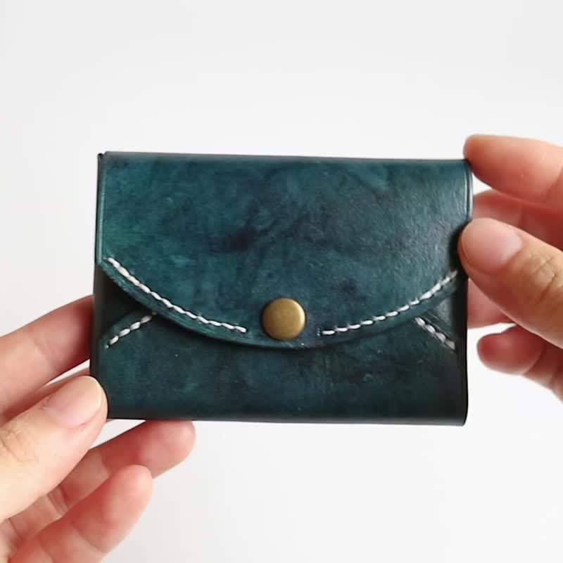 特制手染日本传统色皮革双弧线名片盒/卡匣 - 纳户 - 名片夹/名片盒 - 真皮 绿色