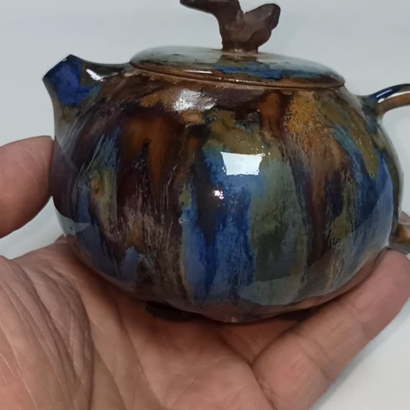 手拉胚西施壶多彩泼墨釉烧制 - 茶具/茶杯 - 陶 多色