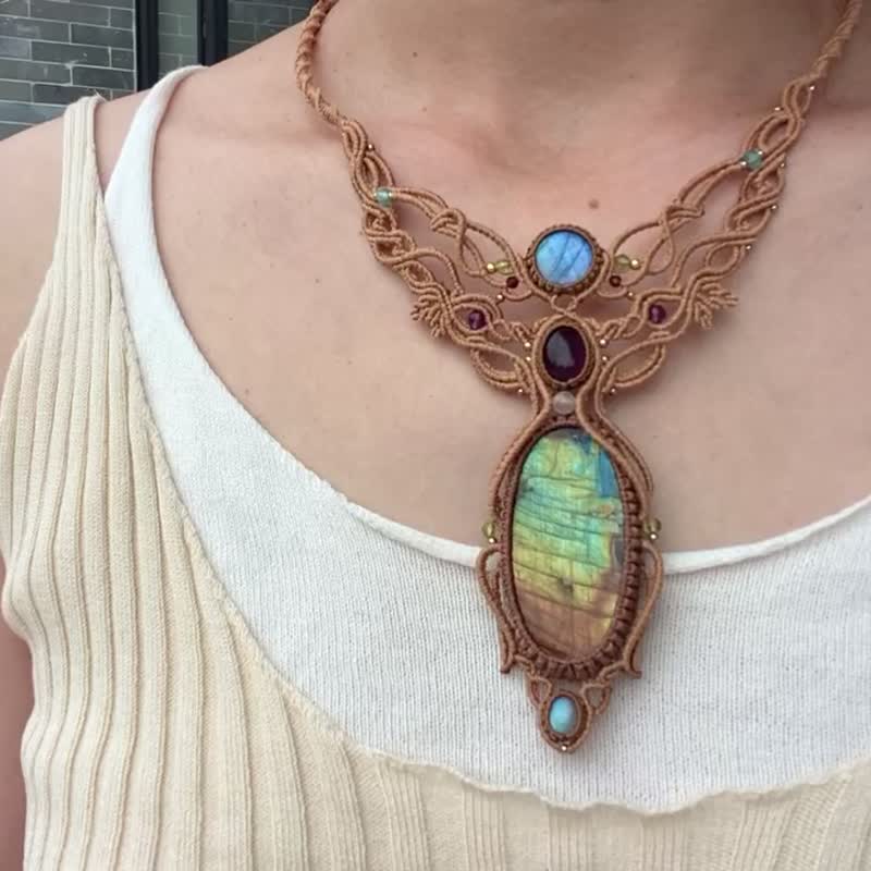 | MC |彩光拉长石紫水晶项链 necklace 波西米亚风 蜡线编织 - 项链 - 半宝石 