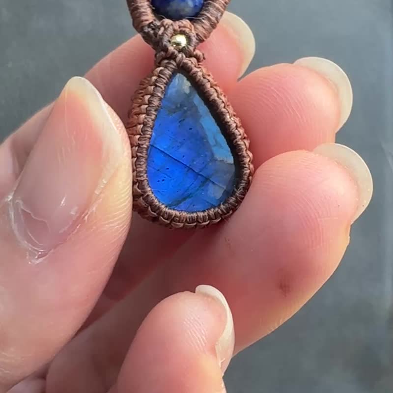 CSP95 简约民族风 蜡线编织 拉长石 项链 (可调长度) - 项链 - 宝石 咖啡色