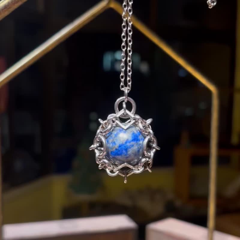 20mm 青金石 水晶球 项链 型格 水晶颈链 中性饰品 男项链 情人节 - 项链 - 纯银 蓝色