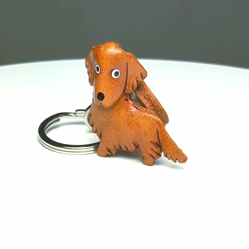 黄金猎犬 狗 真皮钥匙圈 牵绳吊饰 手作 日本制造 VANCA - 钥匙链/钥匙包 - 真皮 咖啡色