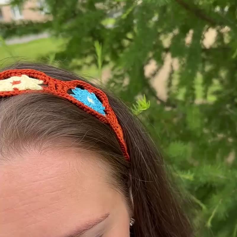 Japanese Flower braided headband.  Summer headband. Terracotta hair band. - 发饰 - 棉 多色