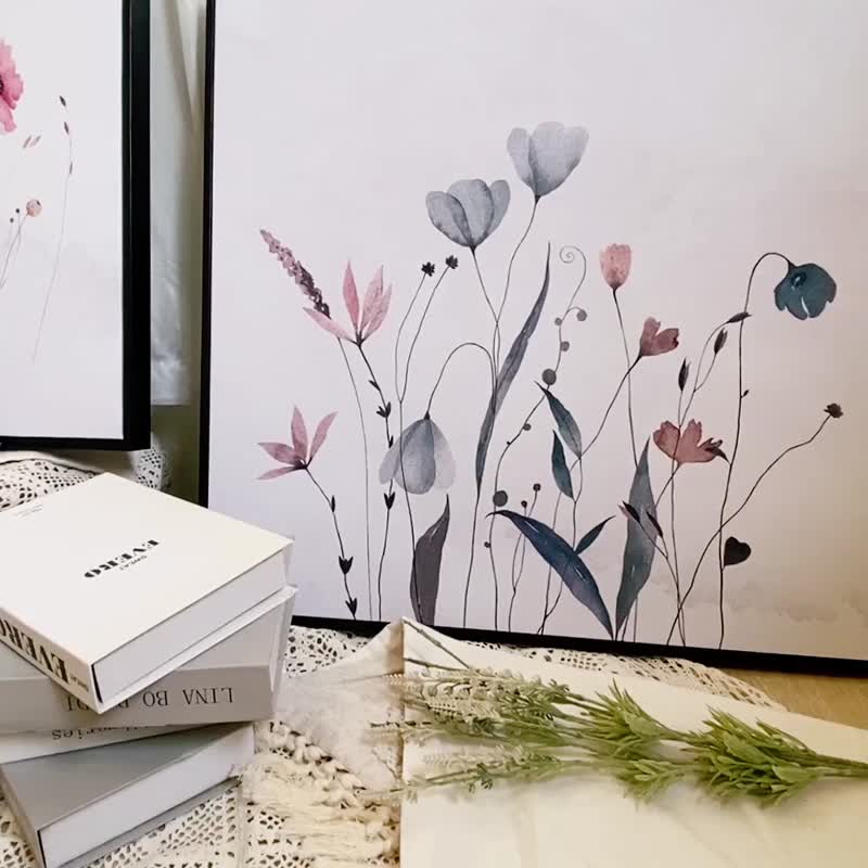 触手生春II - 水墨复古疗愈小花挂画/花卉装饰挂画/春季卧房摆设 - 海报/装饰画/版画 - 棉．麻 多色