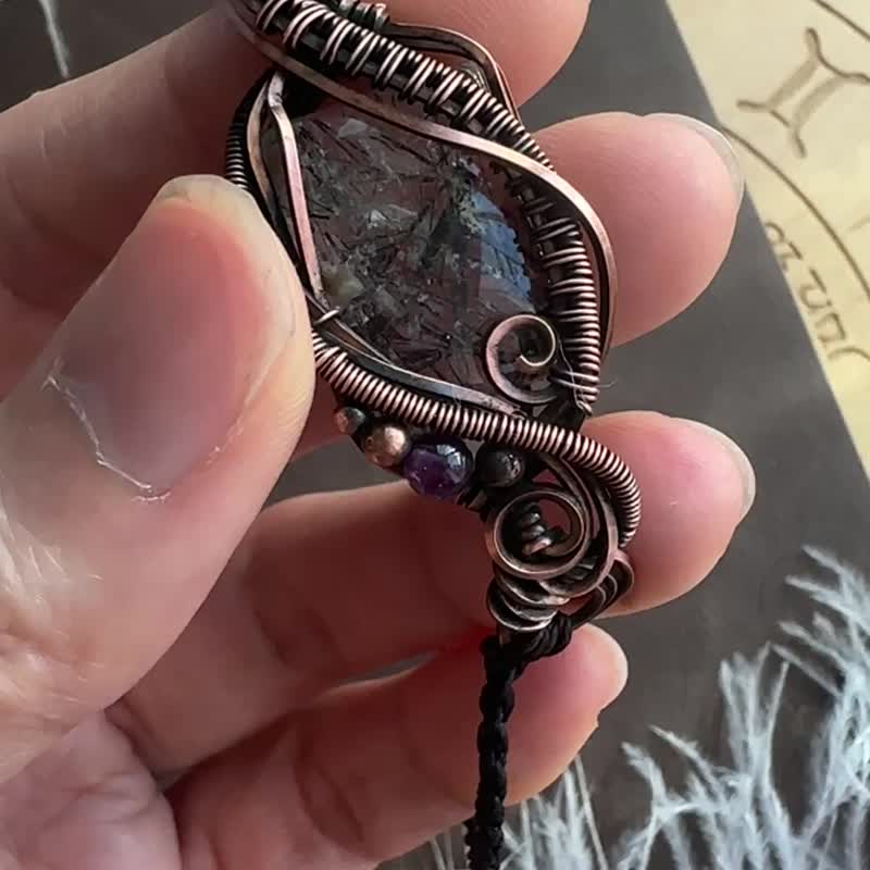 WW430 全手工编织 绕铜线 复古做旧 wire wrap 黑发晶 手环 - 手链/手环 - 铜/黄铜 咖啡色