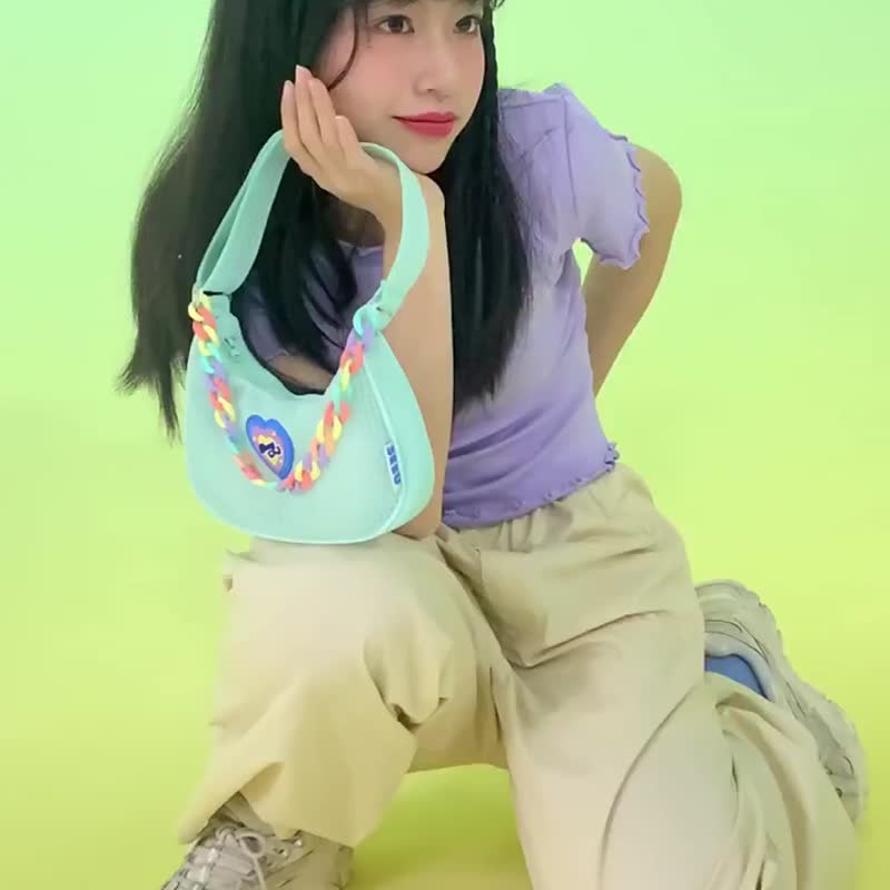 薄荷曼波莫奈紫活力少女感可爱月亮包彩色链条包街头潮流斜挎 - 侧背包/斜挎包 - 聚酯纤维 