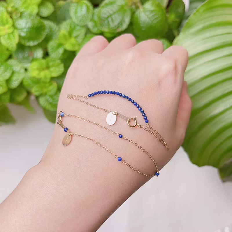 青金石线链 迷你钻石切面水晶 - 手链/手环 - 水晶 蓝色