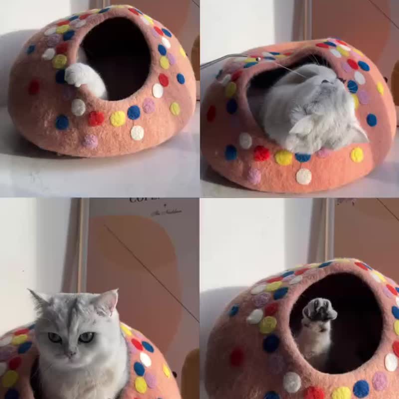 羊毛毡洞穴封闭式猫窝猫用品 - LeFunnyCat霓裳彩虹糖 - 床垫/笼子 - 羊毛 粉红色