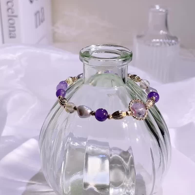 香榭浮光  紫水晶 | 巴洛克淡水珍珠 | 金发晶 |水晶手链 A03-2 - 手链/手环 - 水晶 紫色