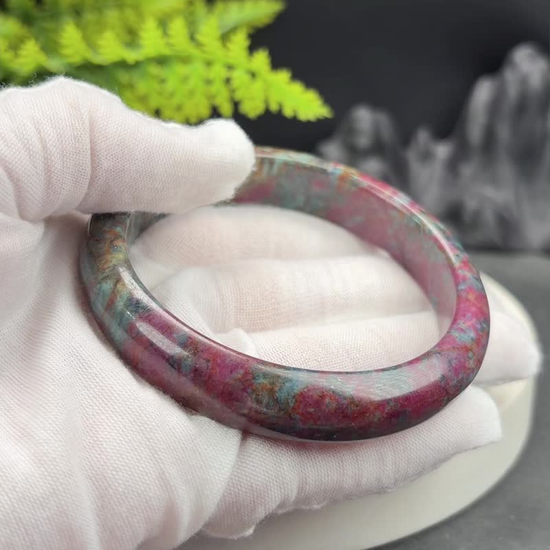 红绿宝手镯 61MM 高瓷红绿蓝油画风 红宝石黝帘石 招财旺财聚气 - 手链/手环 - 宝石 