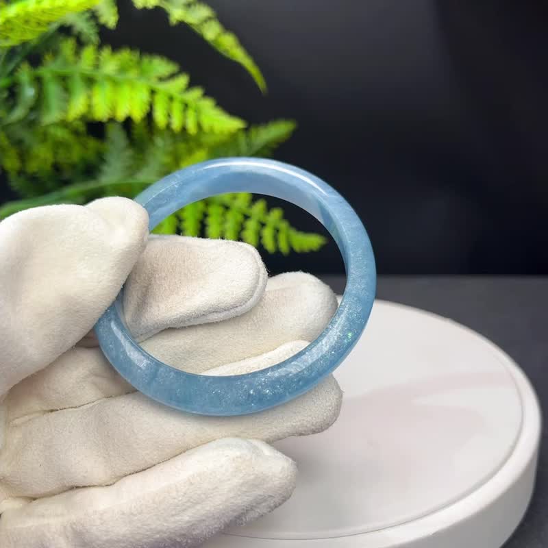 精品 海蓝宝手镯 53MM 冰润彩虹闪片 蓝色宝石手环 三月生辰魅力 - 手链/手环 - 宝石 蓝色