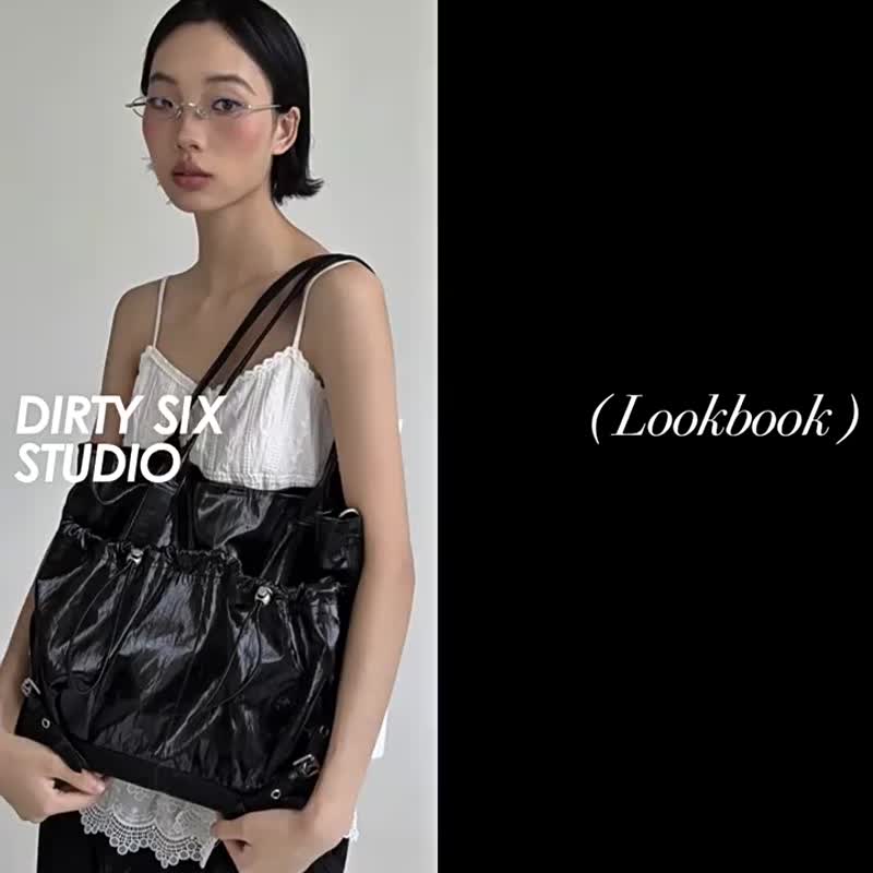 空山黑 2顏色 Haji 空山托特包 retro cyber 復古機車包肩背包 - 侧背包/斜挎包 - 其他人造纤维 黑色