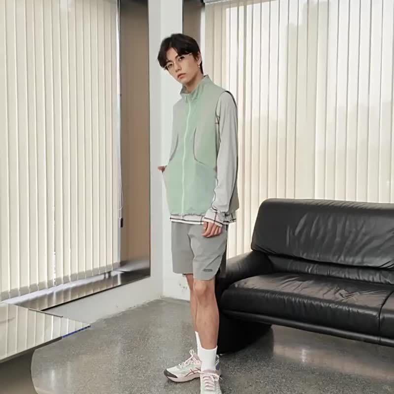 隐蔽者弧线结构拼色户外骑行马甲外套宽松休闲立领上衣 - 男装外套 - 其他材质 绿色