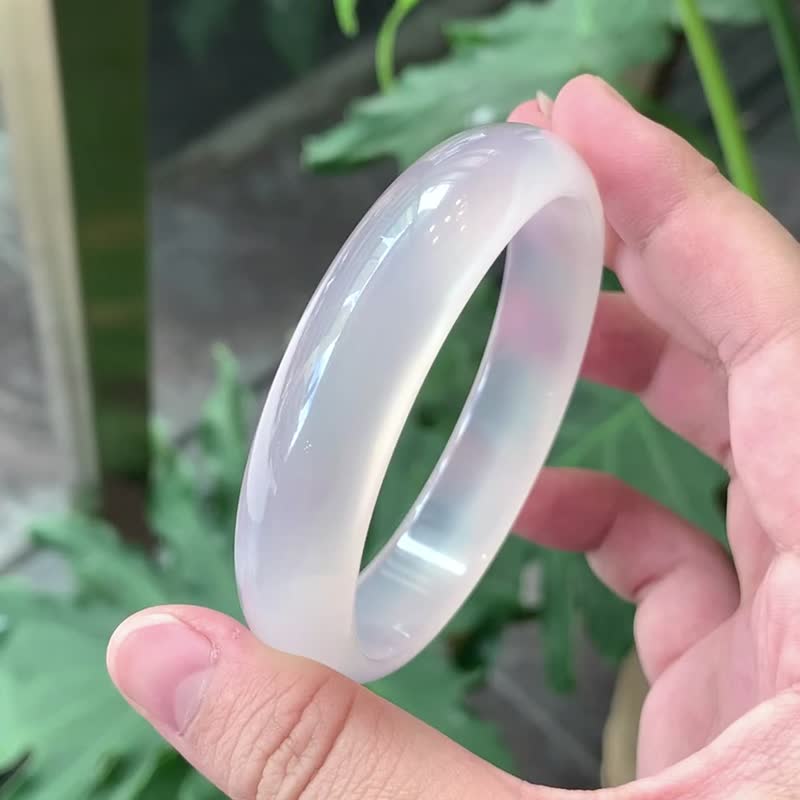 冰粉  | 粉玉髓 / 正圈平安镯 / 手围18.5 | 天然A货玉石手镯 - 手链/手环 - 玉石 白色