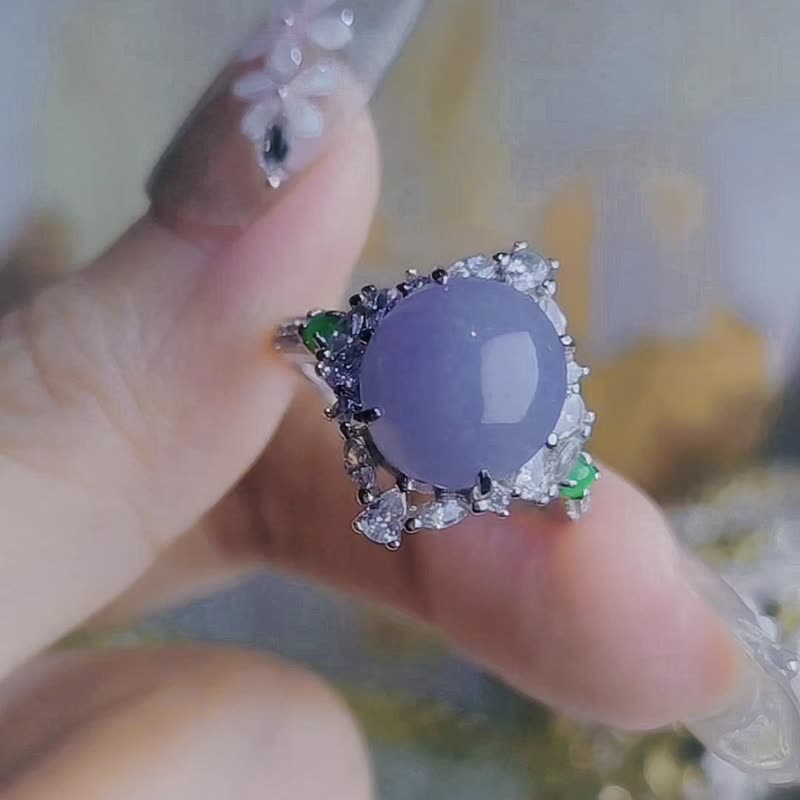 贵人•桃花•招财|细糯冰浓紫|缅甸A货翡翠紫翡纯银豪镶戒指 - 戒指 - 玉石 