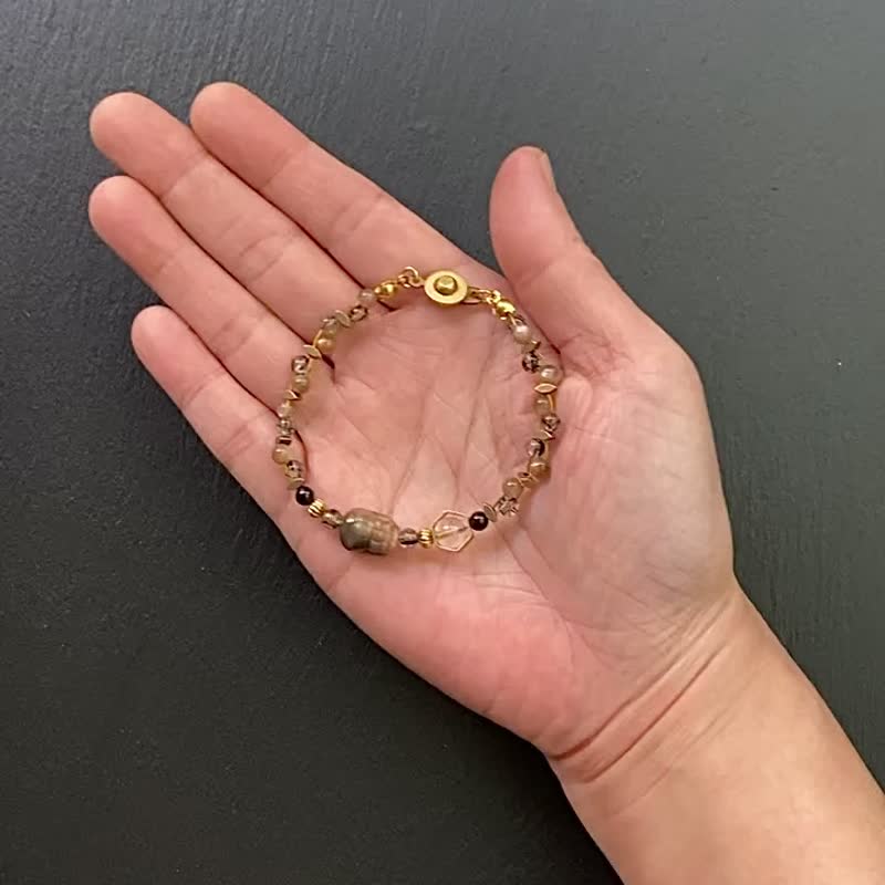 黑金骨干 白水晶 黑发晶 黑曜石 黑金骨干貔貅 编织感黄铜手链 - 手链/手环 - 水晶 多色