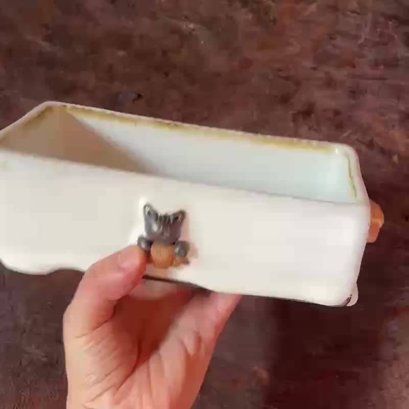 可颂猫猫藏方盒 / 陶 / 纸胶带收纳 / 茶包收纳 - 收纳用品 - 陶 白色