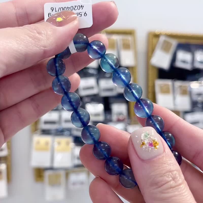 精品级浓色深海蓝海蓝宝9.5mm24.72g平衡情绪减缓压力提高沟通 - 手链/手环 - 水晶 蓝色