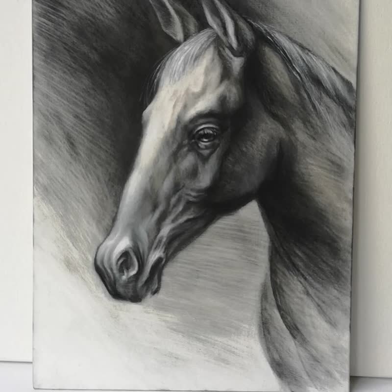Horse Painting Original Art on Canvas Panel Animal Wall Art - 海报/装饰画/版画 - 棉 