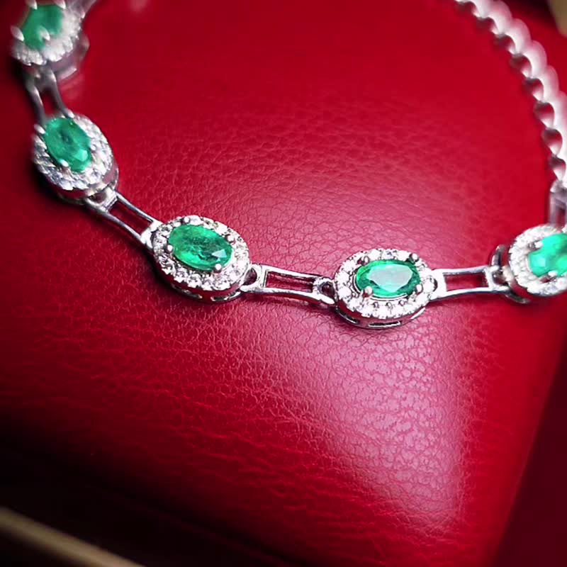 财富•智慧•爱情•疗伤|闪耀祖母绿0.4ct|s925纯银多颗手链 - 手链/手环 - 宝石 