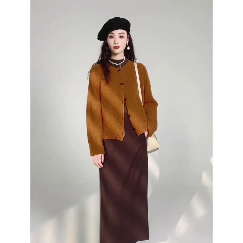 秋季新品 牛角扣羊毛长袖开衫外套 针织毛衣 - 女装针织衫/毛衣 - 羊毛 