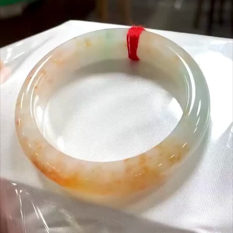 冰种翡翠天然翡翠玉镯A玉手镯 • 糯冰种橘色翡翠福镯 - 手链/手环 - 玉石 橘色