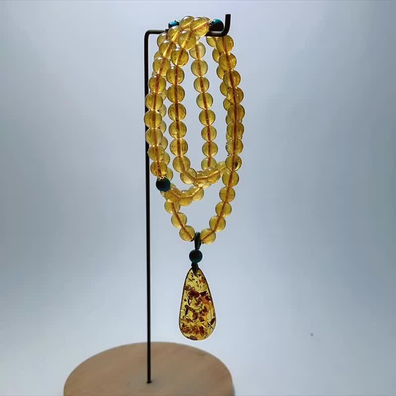 天然矿石 威士忌黄萤石7 mm 琥珀 三圈手链 项链 - 手链/手环 - 宝石 黄色