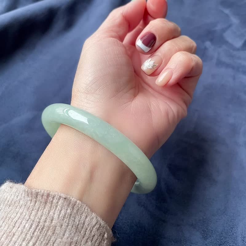 【青釉月白】天然A货缅甸翡翠-清透果绿圆骨镯 - 手链/手环 - 玉石 绿色