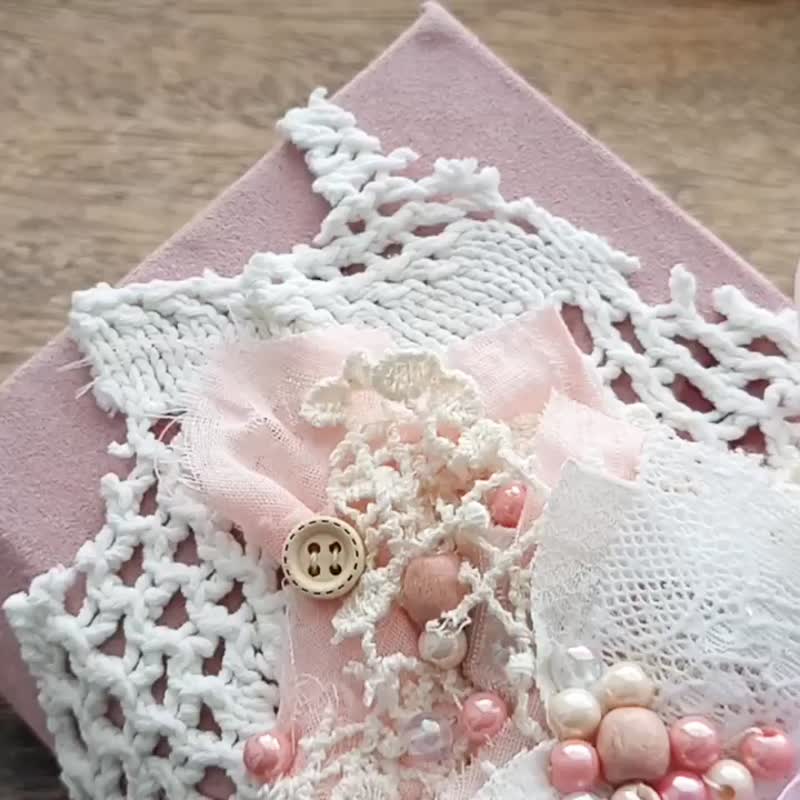 Lace junk journal handmade Roses notebook diary Flowers diary romantic - 笔记本/手帐 - 纸 粉红色