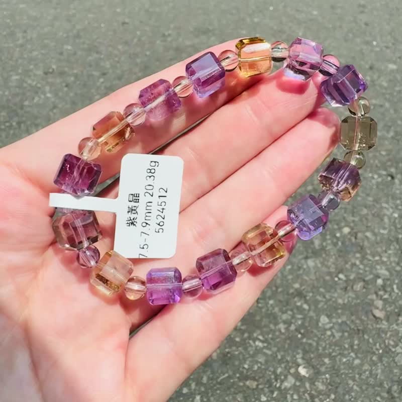 精品玻璃体双色水晶紫黄晶小方糖7.5-7.9mm20.38g招财智慧最强招 - 手链/手环 - 水晶 多色